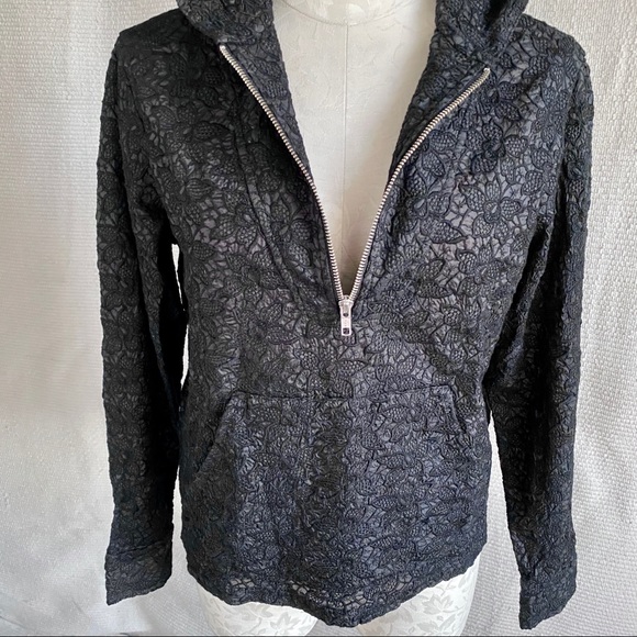 A.L.C. S/M Embroidered Hoody Shirt Top Black Lace Hoodie - Picture 3 of 8